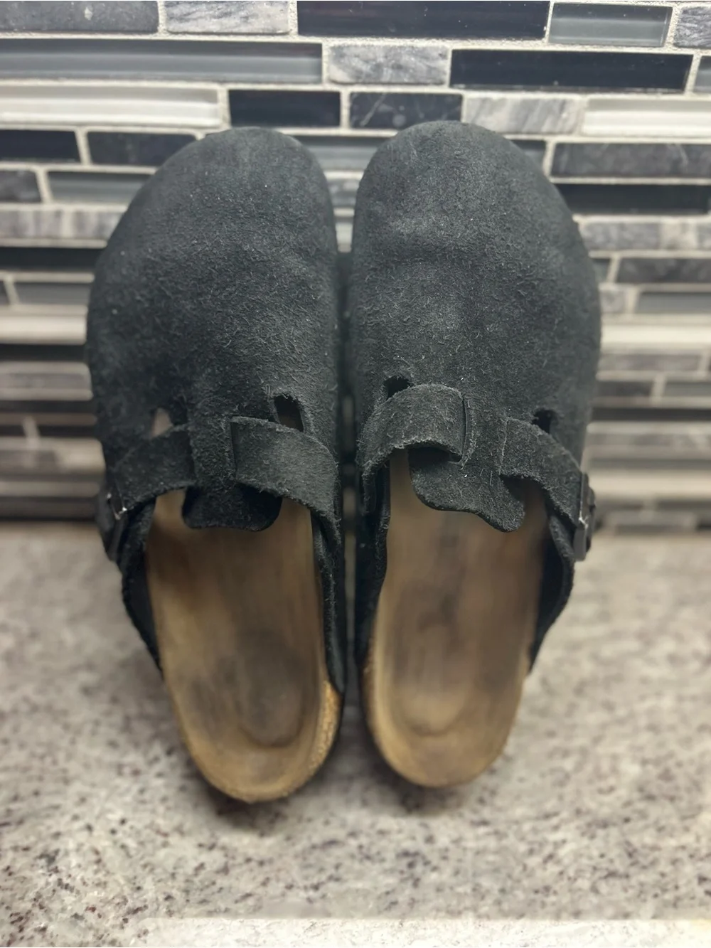 Birkenstock Boston Black Suede Slip-On Clog Mules womens size 11/mens size 9